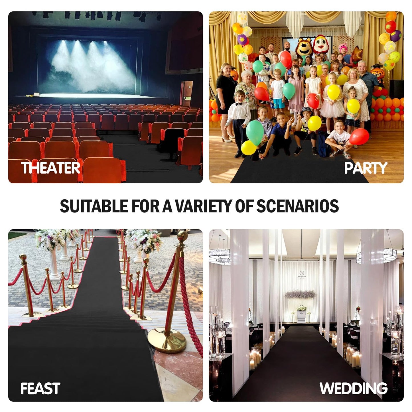 VOK Black Aisle Runner Carpet Rugs for Partys & Events, Premium 160 GSM Felt Non-Woven Fabric Runway Rug for Step, Ceremony Parties and Hollywood Oscars Runway (Black, 3X15 ft)