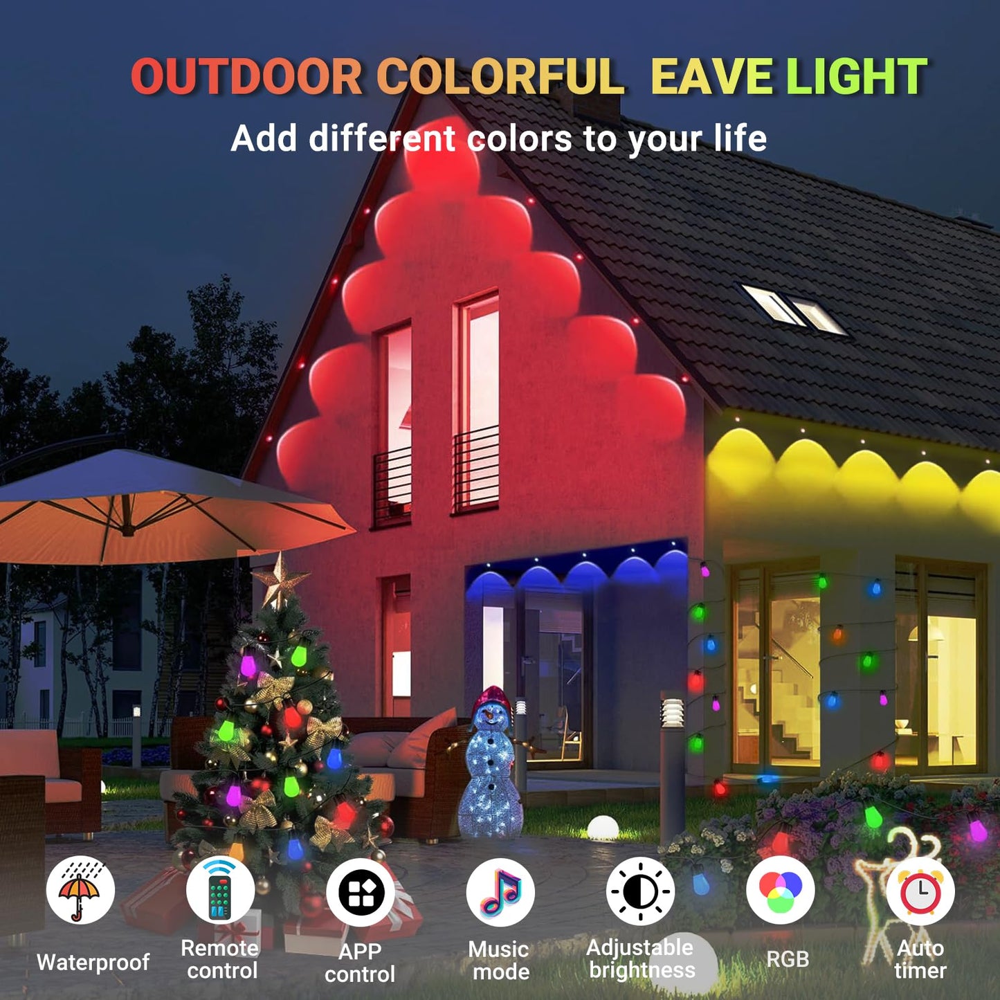 Permanent Outdoor Lights, Smart Outdoor String Lights with DIY Scene Modes, 100FT with 50 LEDs, IP67 Waterproof for Christmas, Halloween, Garden Decor, Party, Roof, Daily and Accent Lighting (100FT)