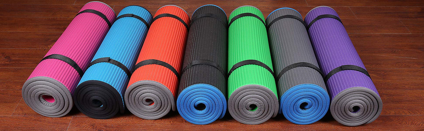 Fitvids All-Purpose 2/5-Inch (10mm) Extra Thick High Density Anti-Slip Exercise Pilates Yoga Mat with Carrying Strap, Multiple Colors