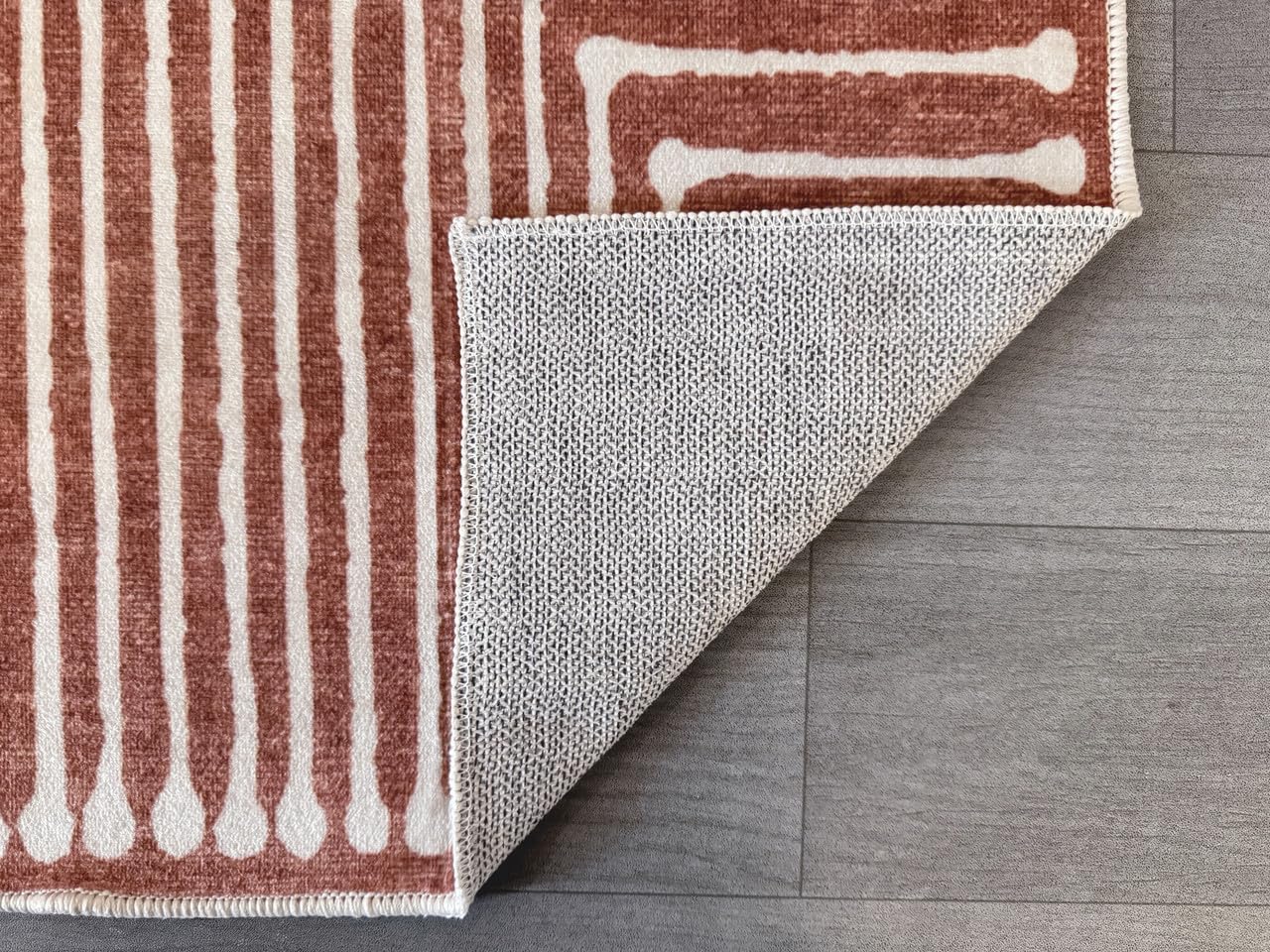GLN Rugs Contemporary - Knidos - Machine Washable Runner Rug, Modern Washable, Non Slip, Low Pile Area Rug, Hallway, Bedroom, Kitchen Rug - Easy Clean (2'6" x 10' Beige Orange)
