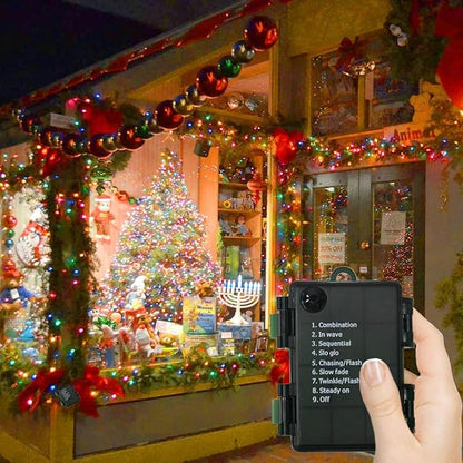 27.5Ft C7 LED Battery Operated Christmas Lights Outdoor with Timer, 8 Mode Twinkle Multicolor Christmas Tree Lights Indoor Outdoor Waterproof for Light up Christmas Tree Home Yard Decor, 50 LED Bulbs
