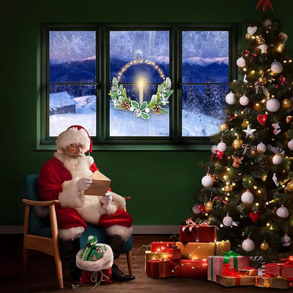 2Pack Christmas Wreaths for Front Door with Lights & Flickering LED Taper Candles & Remote, 16'' Windows Wreaths, Fireplace Christmas Decorations - Silver
