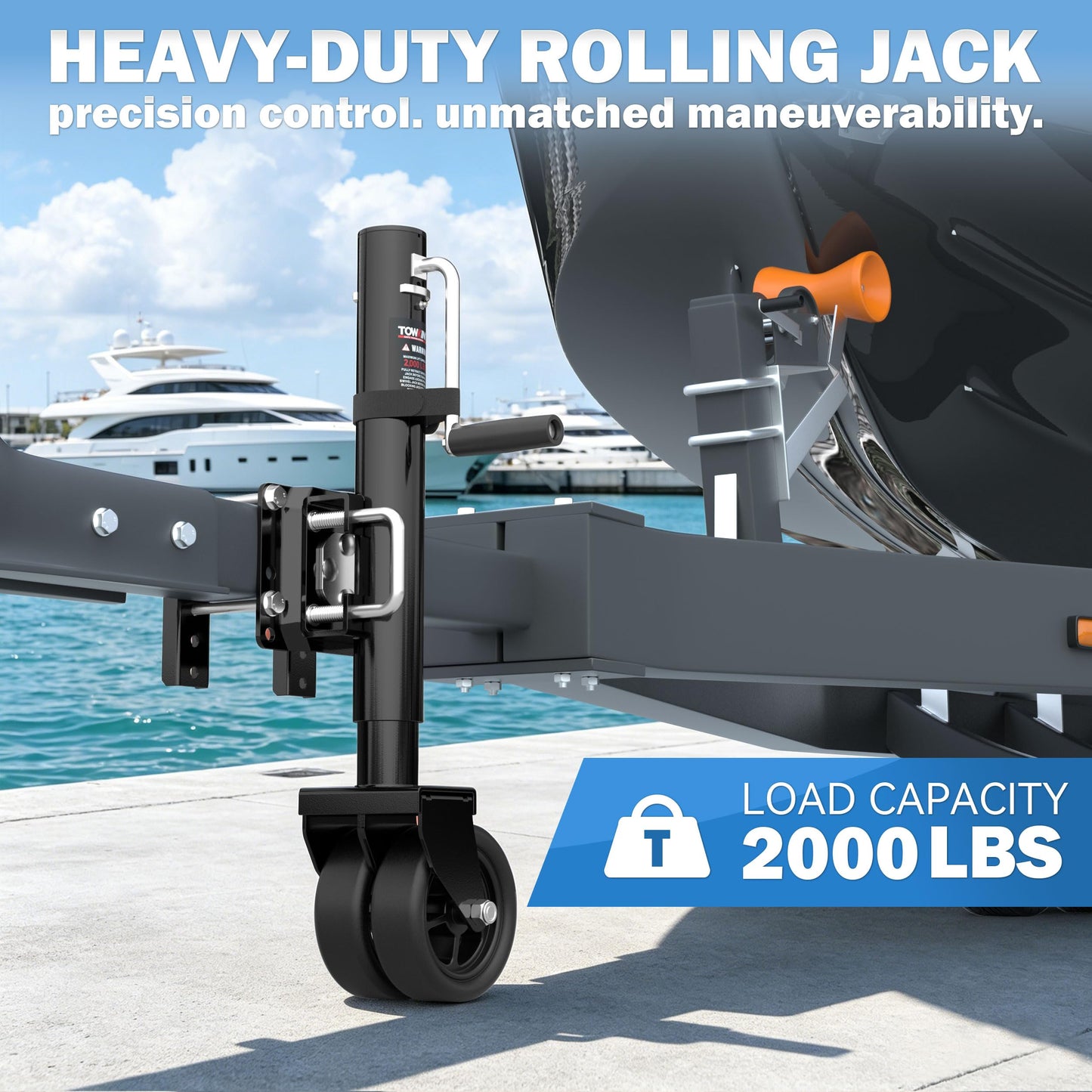 TOWKING 2000 lbs Upgraded Boat Trailer Jack, 10" Lift, Bolt On Trailer Jack for RV, Boat and More, Black