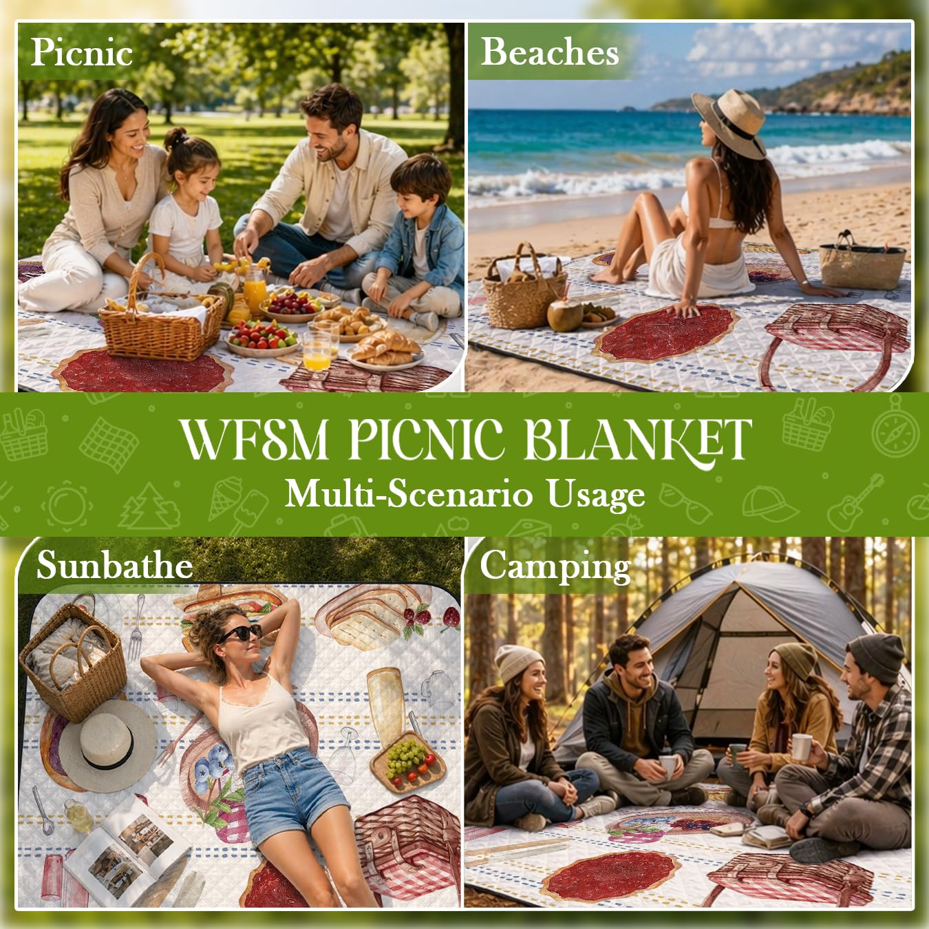 WFSM Baking Gifts Picnic Mat 80x60 Inch, Baker Baking Lovers Gifts Outdoor Play Mat for Adults and Toddlers Waterproof Sandproof Beach Blanket Travel Camping Rug