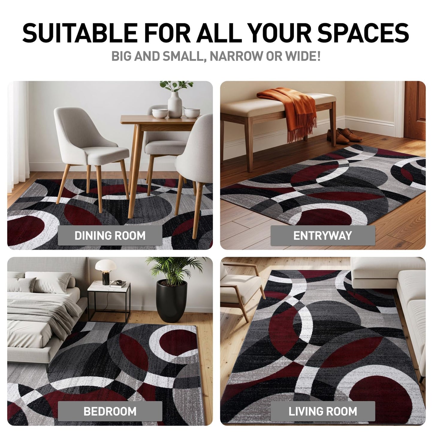 Rugshop Contemporary Abstract Circles Perfect for high Traffic Areas of Your Living Room,Bedroom,Home Office,Kitchen Runner Rug 2' x 7'2" Red