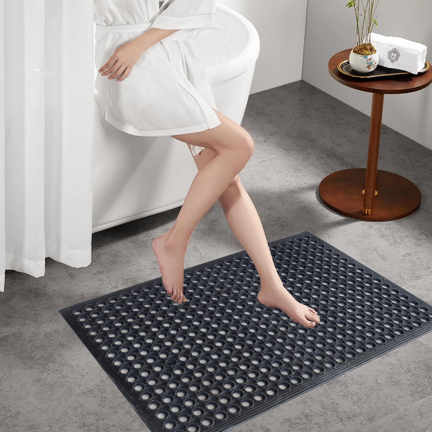 OrangeStar Anti-Fatigue 4-Pack Rubber Floor Mat, 24”x36” Restaurant Kitchen Commercial Drainage Mats, Non-Slip Door Mat w/Holes for Indoor Outdoor Bar Pool, Black