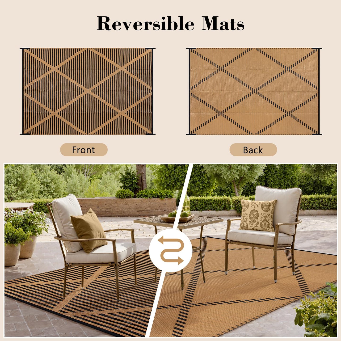 Lahome Outdoor Rug 8x10 Patio Waterproof, Plastic Straw Reversible Rv Outdoor Rugs for Camping, Large Indoor Outdoor Carpet for Porch Deck Backyard Camper Picnic, Brown 8'x10'