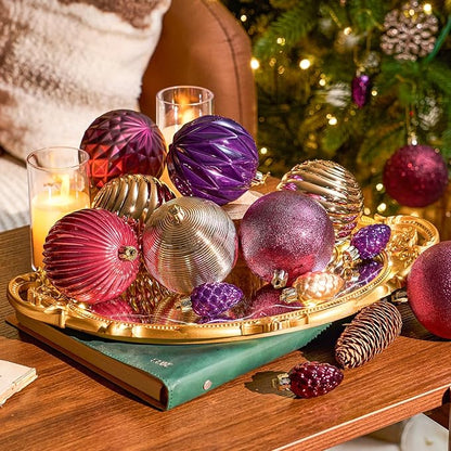 JORNOY Jewel Tone Christmas Tree Ornaments - 3.12inch/80mm Shatterproof Ornaments for Christmas Tree Set Plastic Decorative Hanging Balls Ornaments for Xmas Tree Decorations, 32ct (Jewel Tone)