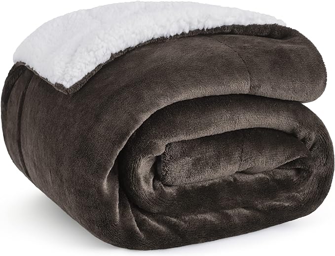 Bedsure GentleSoft Sherpa Fleece Throw Blanket Twin Size for Couch - Thick and Warm Throw for Men, Soft Fuzzy Plush Twin Blanket for Winter, Brown, 60x80 Inches