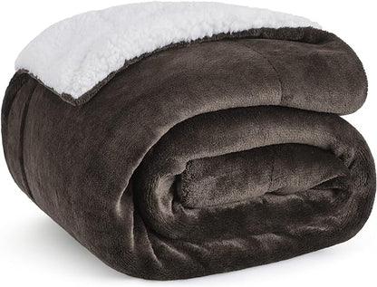 Bedsure GentleSoft Sherpa Fleece Throw Blanket Twin Size for Couch - Thick and Warm Throw for Men, Soft Fuzzy Plush Twin Blanket for Winter, Brown, 60x80 Inches