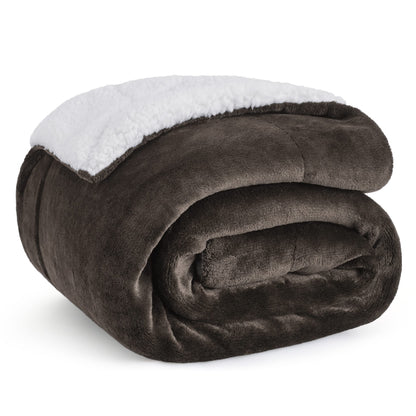Bedsure GentleSoft Sherpa Fleece Blankets Queen Size for Bed - Thick and Warm, Soft Fuzzy Plush Queen Blanket for Winter, Grey, 90x90 Inches