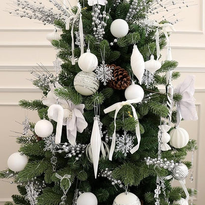 Christmas Ball Ornaments Set Shatterproof Christmas Tree Ornaments 24 PCS Painted Shaped Styles Xmas Tree for Holiday Decor,White