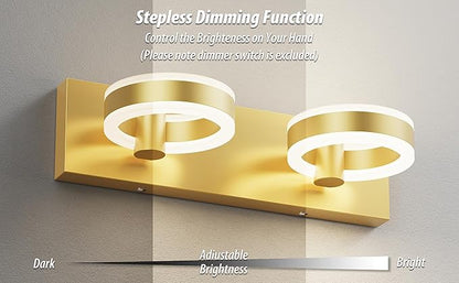 LED Bathroom Light Fixtures,15inch Gold Vanity Lights, Modern 2 Light Acrylic Wall Sconces, 350° Rotatable Wall Lighting Fixture Over Mirror