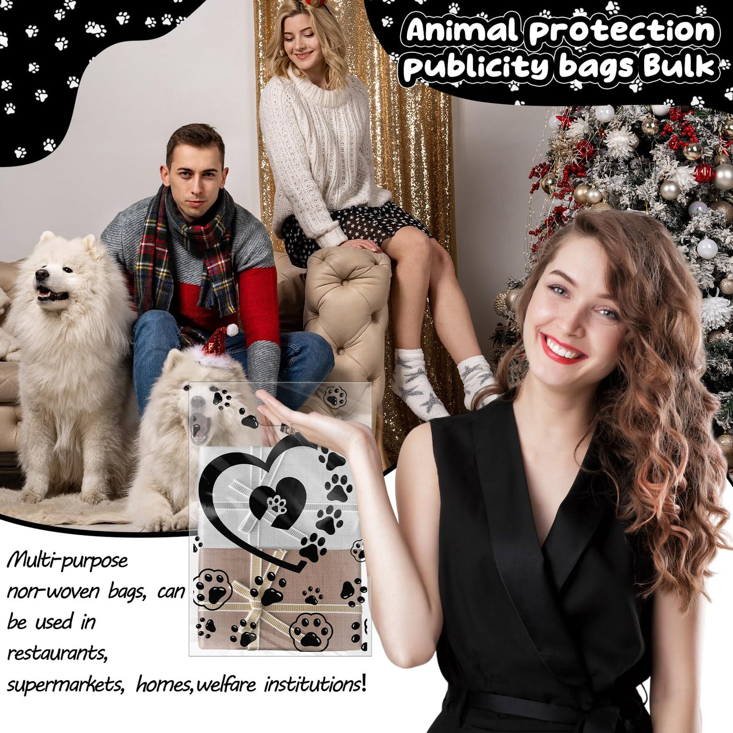 Sunnymove 400 Pcs Dog Paw Gift Bags Bulk 11.8x7.9 In Plastic Clear Puppy Treats Goodies Totes with Handle Merchandise Shopping Bag for Christmas Birthday Party Retail Business Wrapping