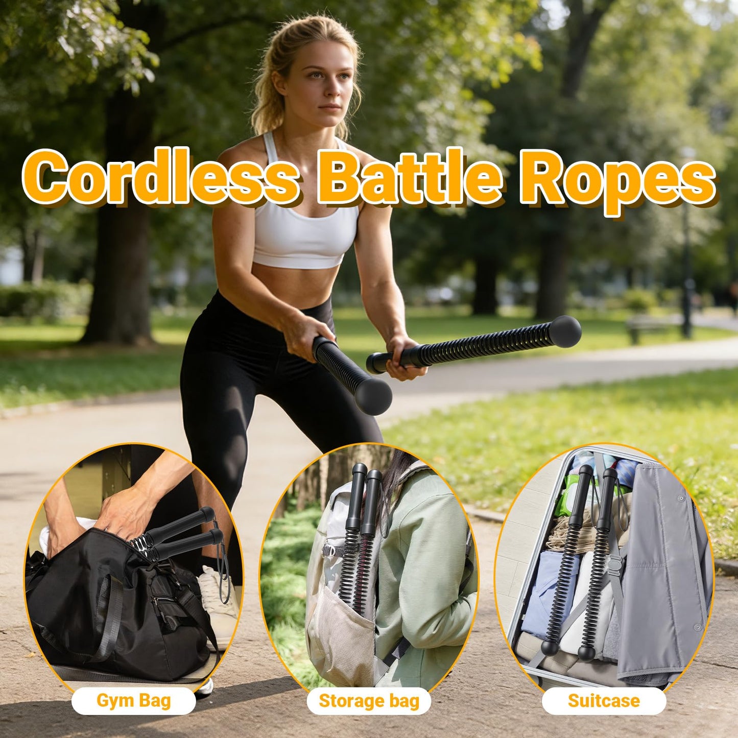 Upgrade Weighted Ropeless Battle Ropes, Workout Exercise Rope for Strength Building, Heavy Duty Quiet Portable Cordless Battle Ropes for Home & Gym, HIIT Aerobic Training for Men & Women Black