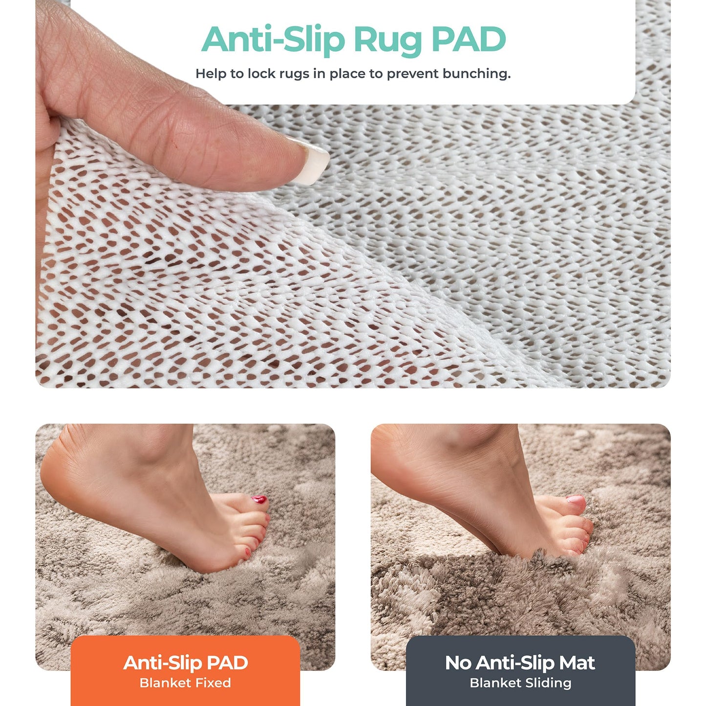 Rugshop Non Slip Rug Pad for Hardwood Floors, Tile Floors Thick Under Carpet Cushion Rug Pad 7' x 10' Cream