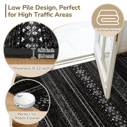 BESTSWEETIE 5x7 Area Rugs for Living Room Washable Moroccan Farmhouse Neutral Geometric Low Pile Non-Slip Soft Print Pattern Rug for Bedroom Kitchen Dining Room Entryway Black/White