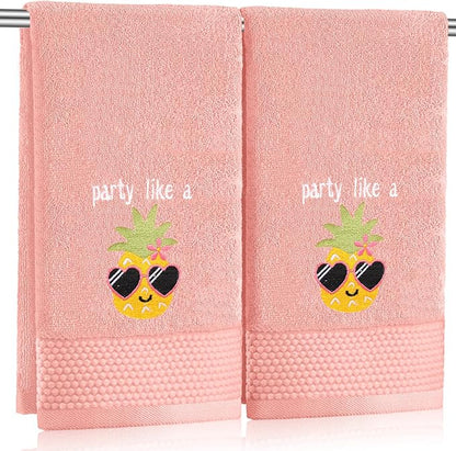 2 Pcs Party Like a Pineapple Hand Towels Coral Bathroom Decor 14x29 Inch