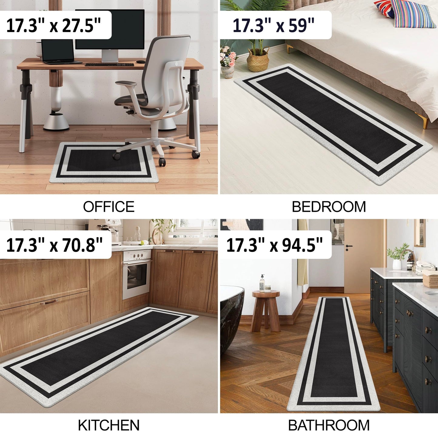 ATRUG Anti Fatigue Kitchen Mats Memory Foam Cushioned Rugs Non Skid Large Kitchen Rugs Comfort Standing Desk Mats for Kitchen Floor Office Home Laundry Room Waterproof Ergonomic Black 17.3"x 94.5"