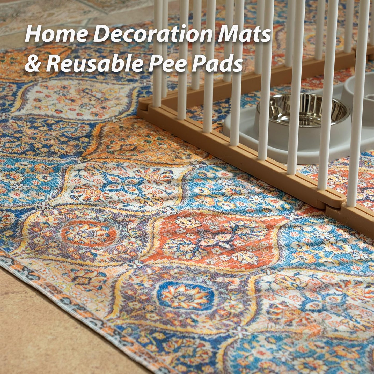 nunubaby Washable Pee Pads for Dogs, Stylish, Non-Slip and Leak-Proof Pee Mat. Ultra-Absorbent Reusable Potty pad for Crates and Floors.(Cream/Multi, 18" x24" )