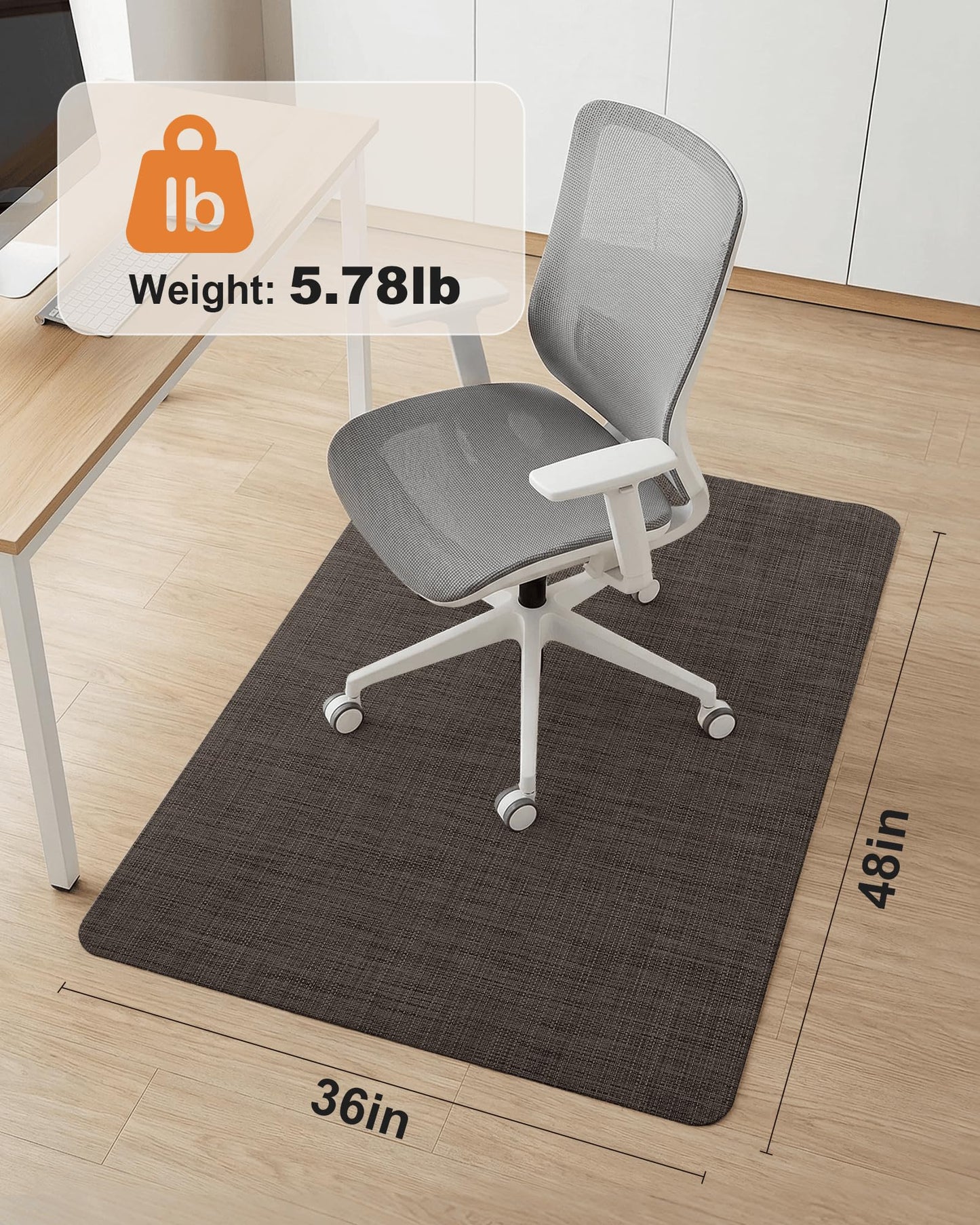 Carvapet Office Chair Mat for Hardwood Floor, 36x48 Inch Heavy Duty Floor Protector, Non Slip Desk Chair Mat for Rolling Computer Gaming Chairs, Easy to Clean Dark Brown