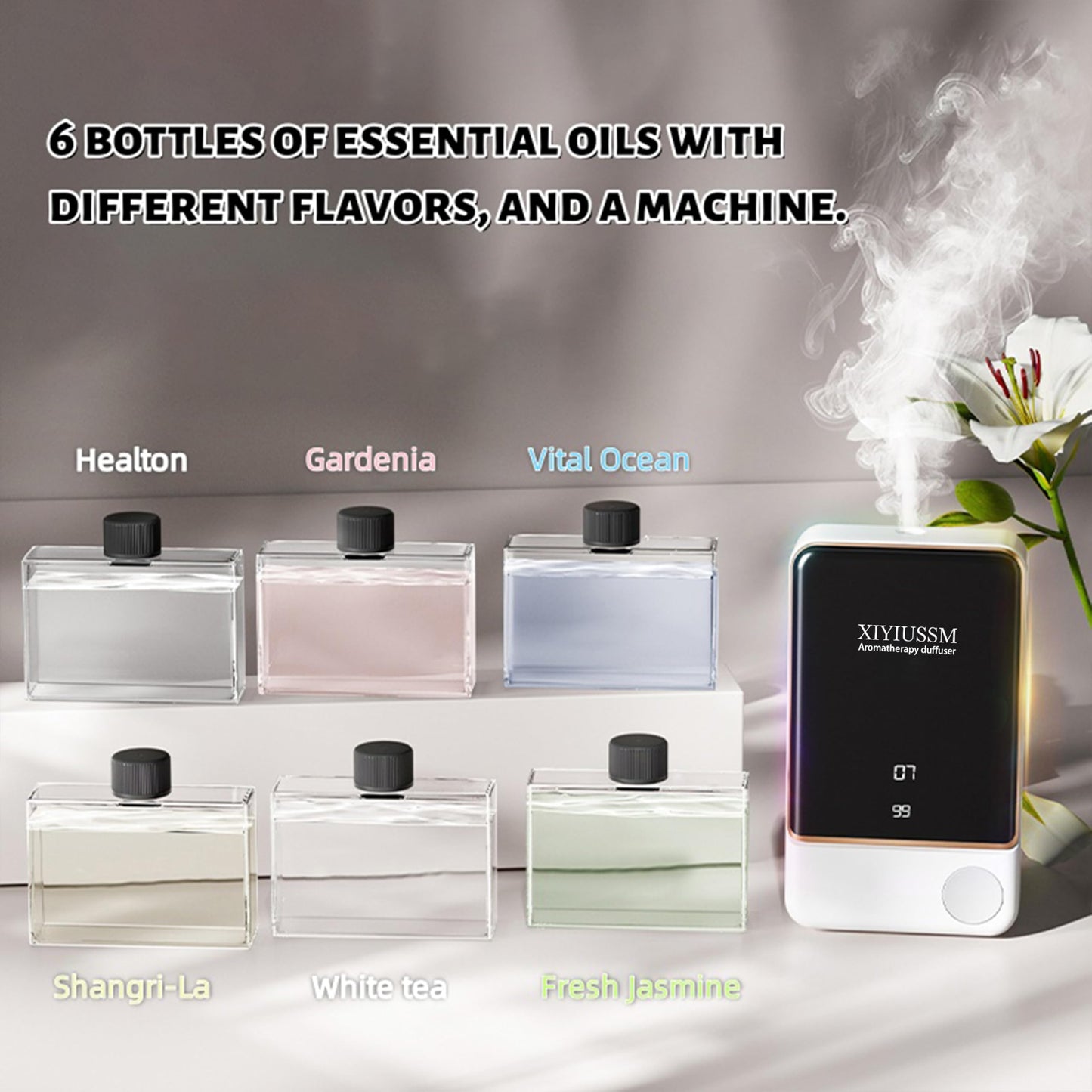 XIYIUSSM Waterless Essential Oil Diffuser for Home & Office Cordless Battery Operated Aroma Diffuser with 7 Mist Levels, Ultrasonic Air Freshener for Large Rooms Bedroom Bathroom Car Small & Portable