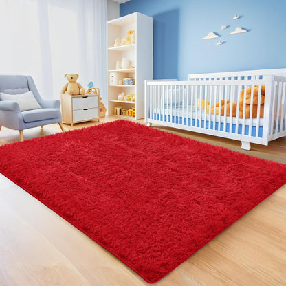 Cerulume Red Shag Area Rug for Bedroom, 4x6 Fluffy Shaggy Rugs for Living Room Nursery, Ultra Soft Comfy, Modern Fuzzy Plush Carpet for Girls Kids Boys Teen Dorm Indoor Home Decor, Upgrade Non-Slip