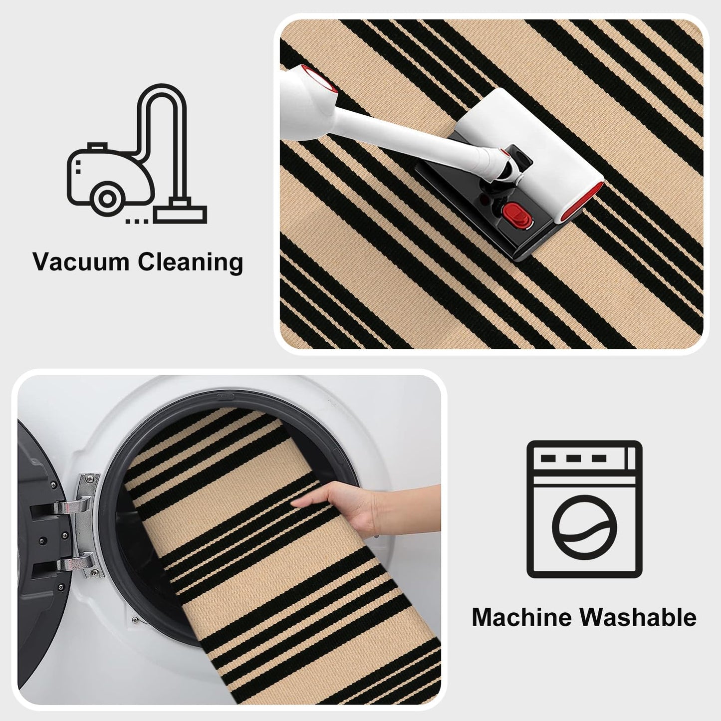 KIMODE Outdoor Rug Spring Decor 27.5"x43", Black and Khaki Striped Front Porch Rugs, Reversible Washable Front Door Mats, Hand Woven Welcome Layered Doormat Entryway Rug for Entrance Farmhouse