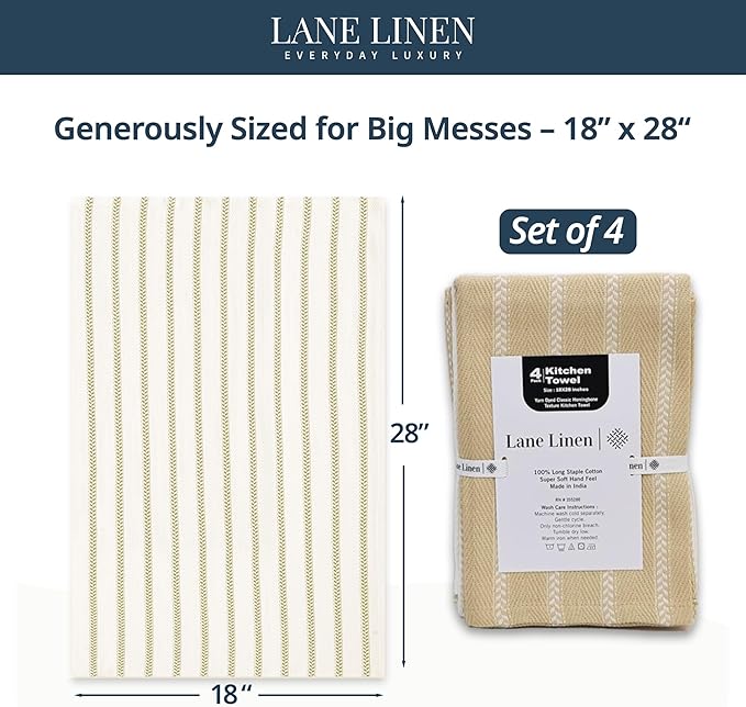 LANE LINEN Kitchen Towels Set of 4-18”x28” Absorbent Cotton Dish Towels