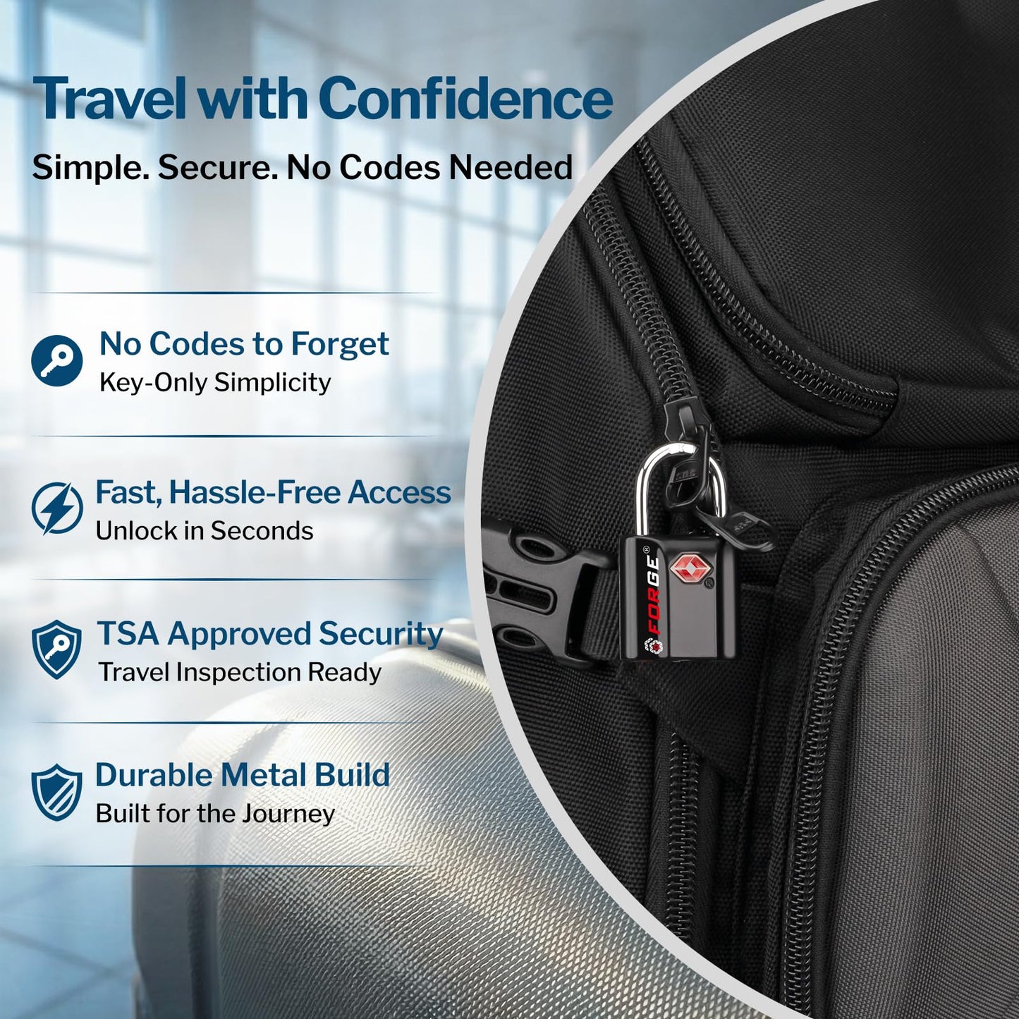 Forge OX 1'' Wide 1.8'' Tall, TSA Approved Luggage Locks: Key Locks for Travel. Ultra Secure Dimple Key Travel Locks Alloy Body. for Luggage, Backpack, Small Toolbox and More. Black 2 Pack.