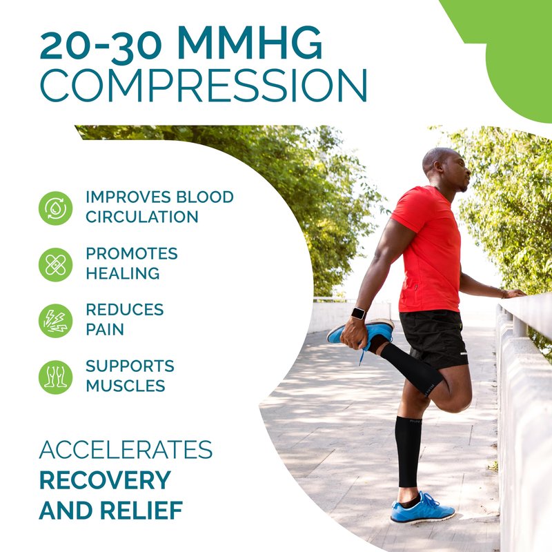 Calf Compression Sleeves for Men and Women - Leg Compression Sleeve - Footless Compression Socks for Runners, Shin Splints, Varicose Vein & Calf Pain Relief - Calf Brace for Running, Cycling, Travel