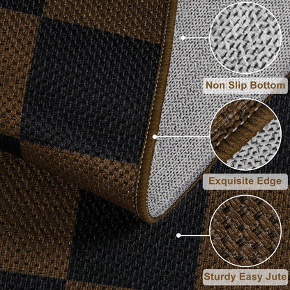 Rugalia Easy Jute Checkered Entryway Rug, 2x3 Coffee Modern Indoor Outdoor Doormat, Washable Non-Slip Small Kitchen Rug Farmhouse Checkerboard Throw Rugs for Entrance Bedroom Bathroom