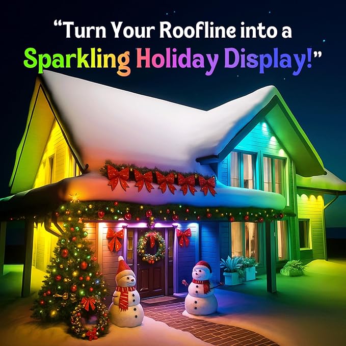 HUTAKUZE Permanent Outdoor Lights, 150FT with 90 RGB LEDs for Outdoor Decor, IP67 Waterproof, 48 Scene Modes Christmas House Lights,APP & Remote Control, Music Sync
