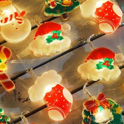 LOLStar Christmas Fairy String Lights, 20 LED Xmas Warm White Lights Hanging Decors with Santa Claus Wreath Tree Snowman Candy Cane Hat Stockings Battery Operated Indoor Window Lights for Party Home