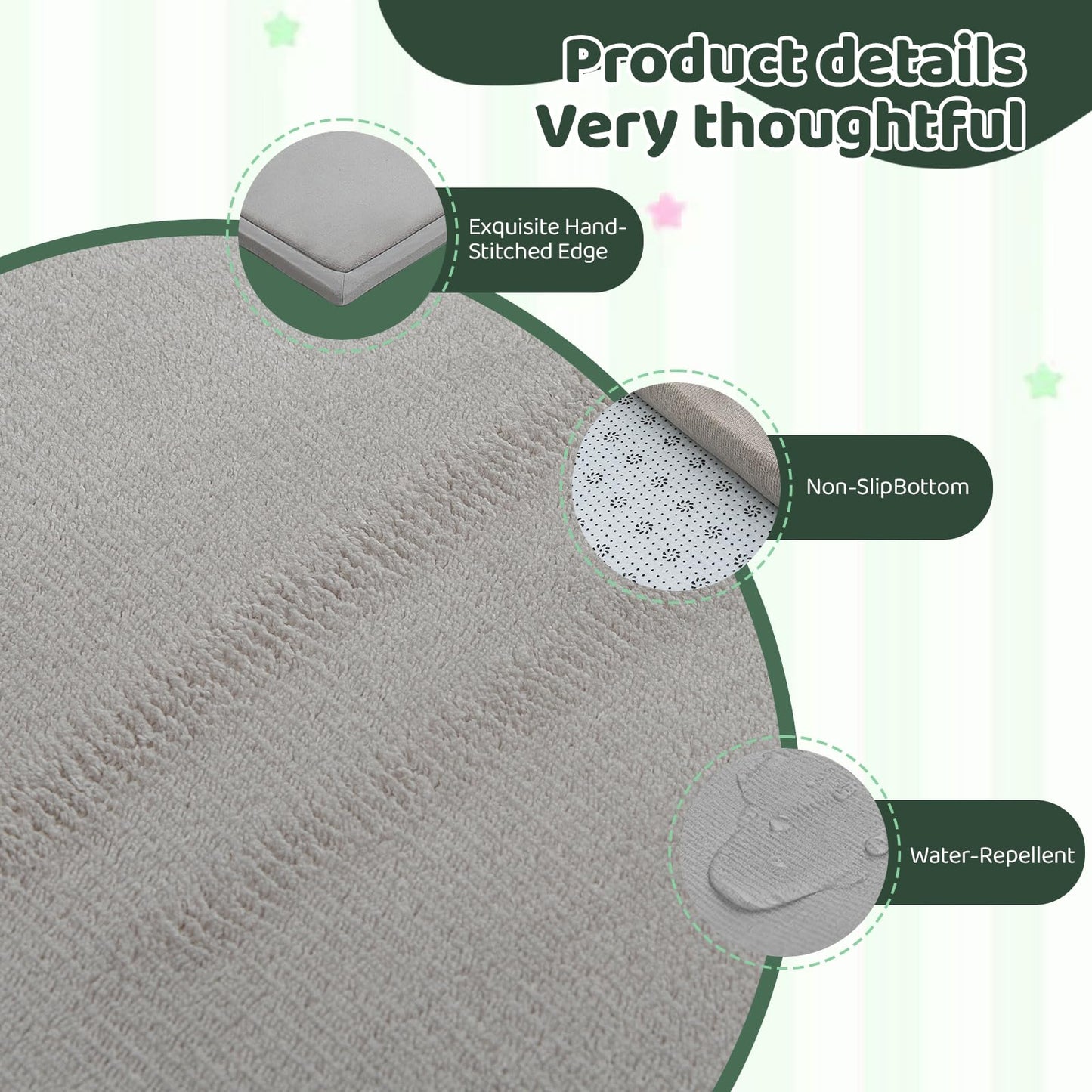 TreeBud Baby Play Mat for Floor, 1.3 Inch Thick Memory Foam Tummy Time Mats with Non Slip Backing, Soft Coral Velvet 50×50 Inch Playpen Mat Crawling Tatami for Infants Toddlers Kids, Light Grey