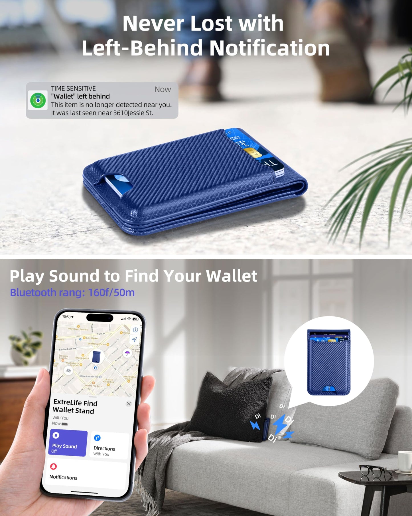 ExtreLife for Magsafe Wallet, Works with Apple Find My, Strongest Magnetic Wallet for iPhone 17/16/15/14/13/12 Series, WalletTracker with Adjustable Stand, 6 Card Holder, Bright Blue