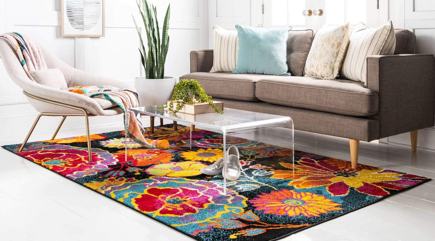 Unique Loom Lyon Collection Area Rug - Kennedy (4' x 6' Rectangle, Black/ Green)