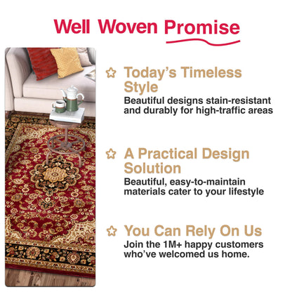 Well Woven Barclay Collection Medallion Kashan Red 5x7 (5'3" x 7'3") Area Rugs - Stain & Fade Resistant - Perfect Red Rug for Living Room, Bedroom, or Dining Room
