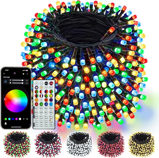 500LED Smart Color Changing Halloween Lights App Controlled, 175FT Waterproof RGB Music Sync Xmas String Light Multiple Modes, Christmas Lights with Remote & Timer Indoor Outdoor Halloween Decorations