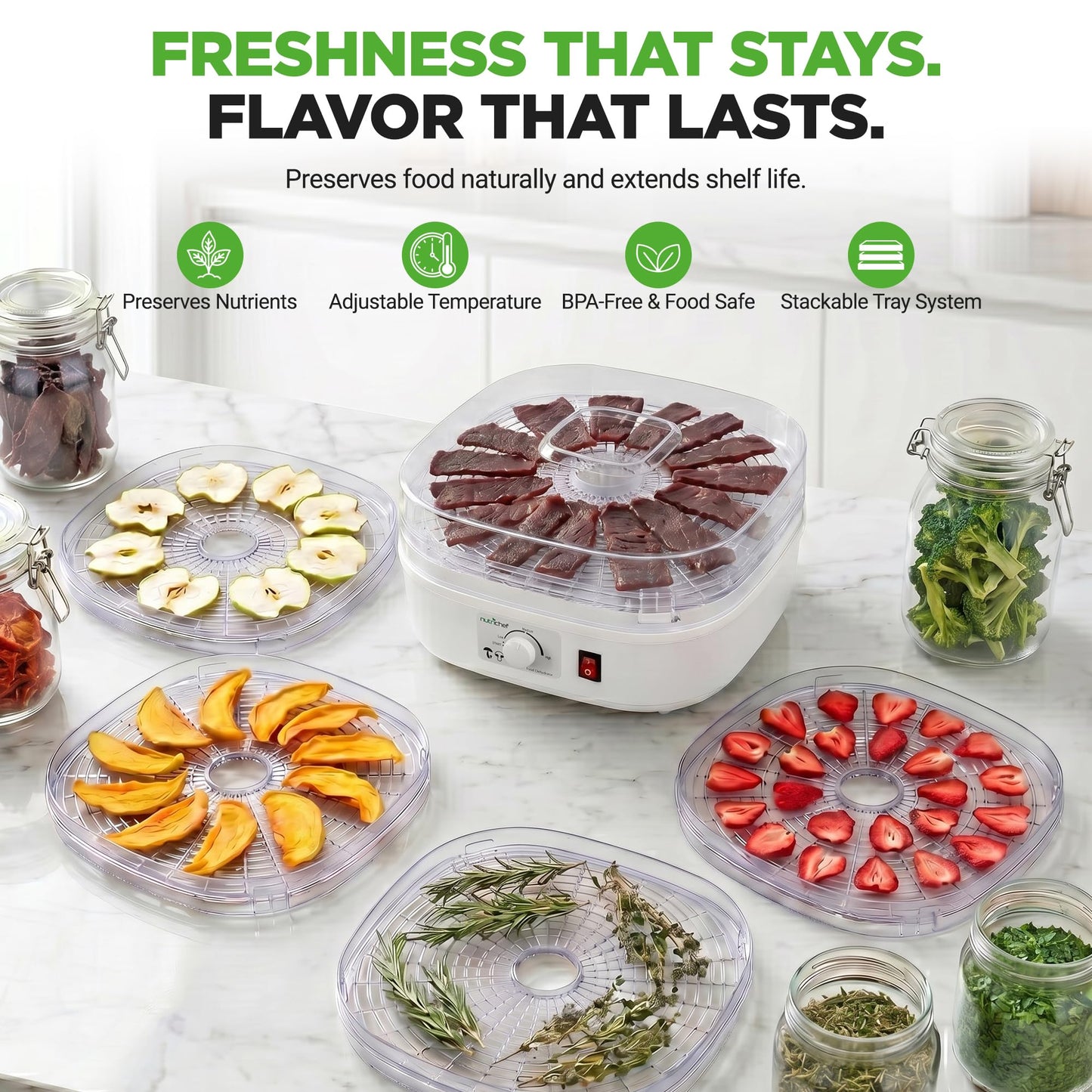 Nutrichef Food Dehydrator Machine | Multi-Tier Appliance for Home Use | Perfect for Beef Jerky, Fruits, Vegetables & Dog Treats | High-Heat Circulation | 5 Stackable Trays