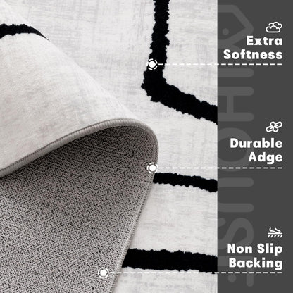 YIHOUSE 5x7 Washable Living Room Rug - Modern Abstract Black and White Area Rug Non-Slip for Bedroom Home Office (Abstract, 5'x7'ft)
