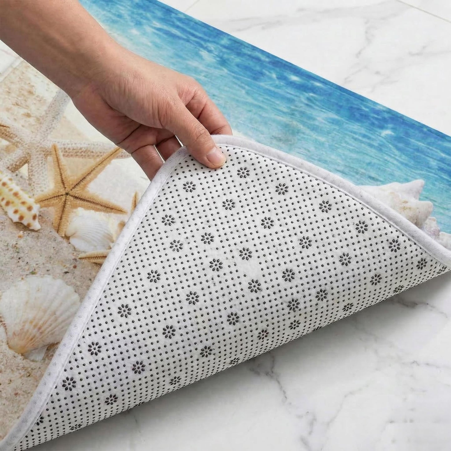 Creative House Life Beach Runner Rug 2x6 ft, Starfish Ocean Coastal Memory Foam Bath Runner, Non Slip Washable Mat for Bathroom, Hallway, Laundry or Kitchen