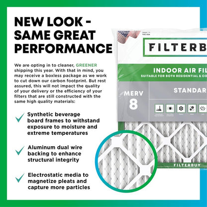 Filterbuy 16x32x1 Air Filter MERV 8 Essential Dust & Allergy Defense (6-Pack), Electrostatic Pleated HVAC AC Furnace Filters Replacement, Made in USA (Actual Size: 15.50 x 31.50 x 0.75)