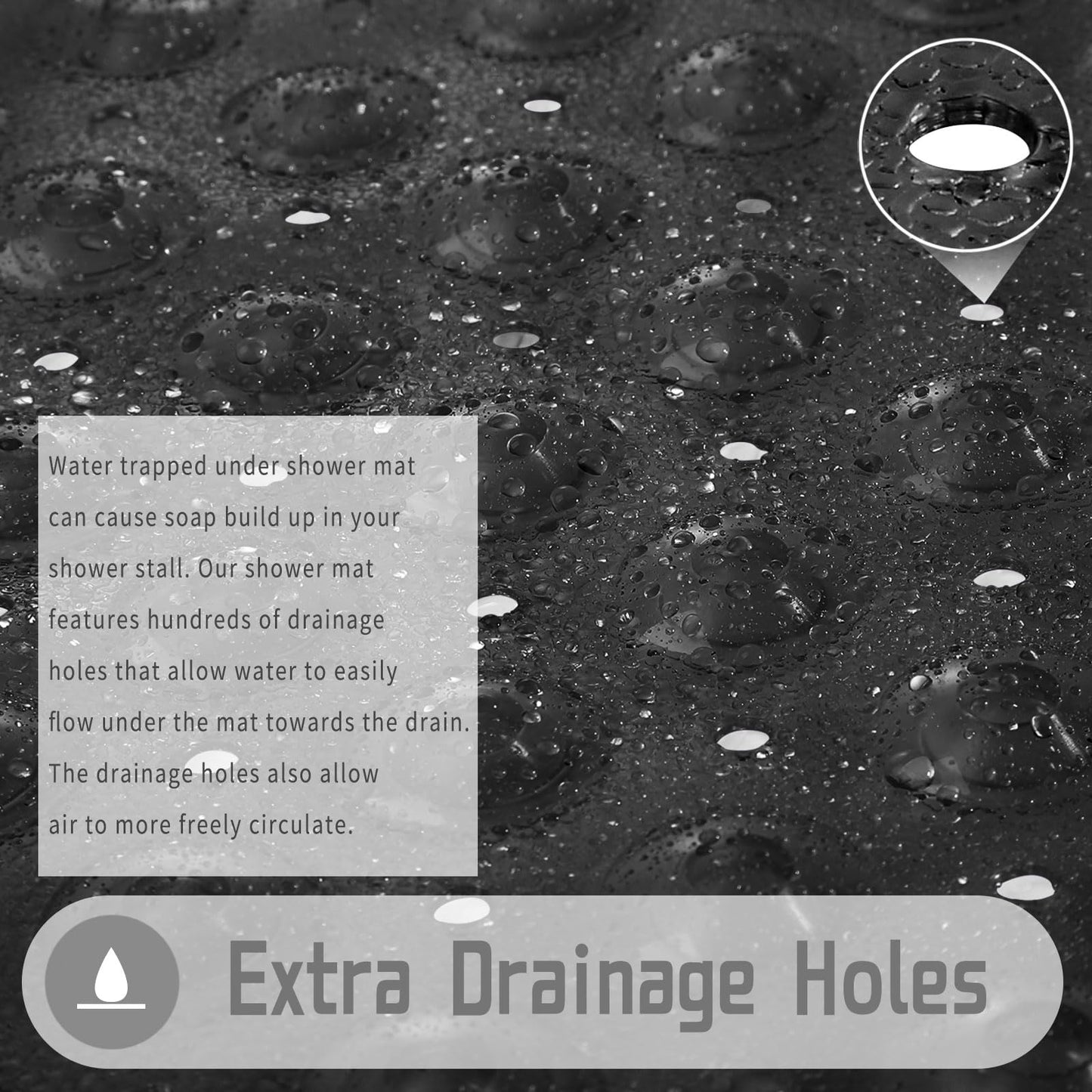 Yimobra Shower Mat 21X21 Inch Square, Non Slip Bathtub Mat with Large Suction Cups&Drain Holes, Soft Fast Dry Shower Stall Mats for Inside Shower, Machine Washable BPA-Free, Bath Essentials, Black