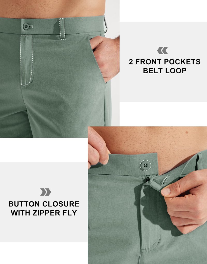 Libin Mens Golf Pants Stretch Work Dress Pants 32" Quick Dry Lightweight Business Casual Slacks for Men Travel Vocation Water Resistant, Sage Green, 35W x 32L