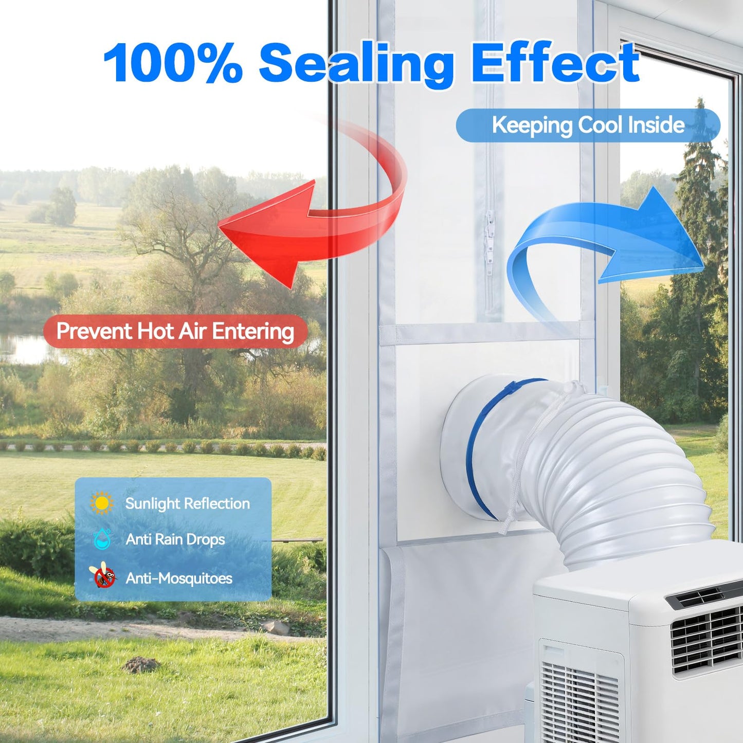 Portable Air Conditioner Door Kit,Door Vent Seal Kit for Mobile Air Conditioning & Dryer，Full Sealing Waterproof Easy to Install，Fit Both 5" and 6" Exhaust Hose，Length Adjustable 10x75~91 inches