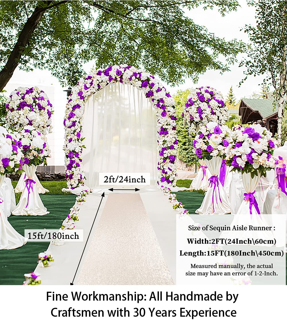 ShiDianYi Ivory 2FTX15FT Sequin Aisle Runner for Wedding Ceremony