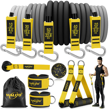 WALITO Resistance Bands Set - Exercise Bands with Handles, Door Anchor, Legs Ankle Straps, for Heavy Resistance Training, Physical Therapy, Muscle Training, Yoga, Home Workouts, Gym