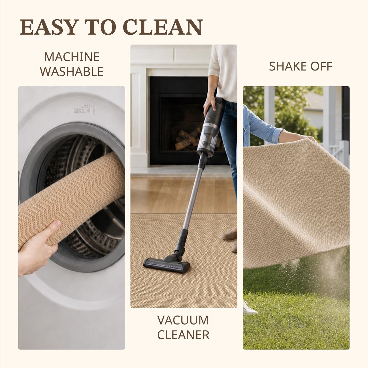 MatEssenz 2'x6' Faux Linen Runner Rug, Washable Woven Textured Long Hallway Carpet, Slip Resistant Gel Backing Indoor Floor Runner for Kitchen Entryway Laundry Room, Khaki