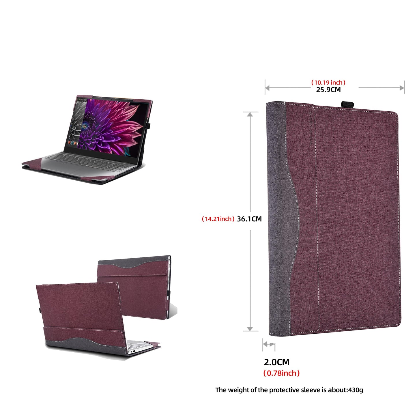 Laptop Cover for Lenovo Yoga Pro 9i (16″ Intel) Laptop All-Inclusive Drop-Proof Case 16inches PU Leather Inner Pocket Cover (Wine red)